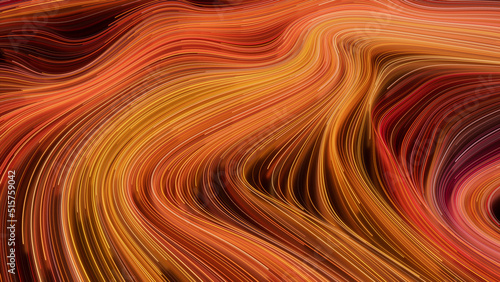 Wavy Swoosh Background with Orange, Yellow and Red Swirls. 3D Render. photo