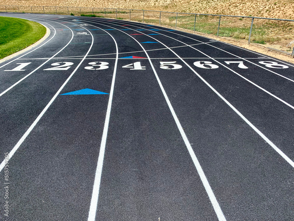 Track and field starting lanes numbered Track and field starting lanes numbered