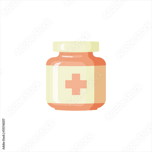 Medical bottle with label. Flat vector illustration.
