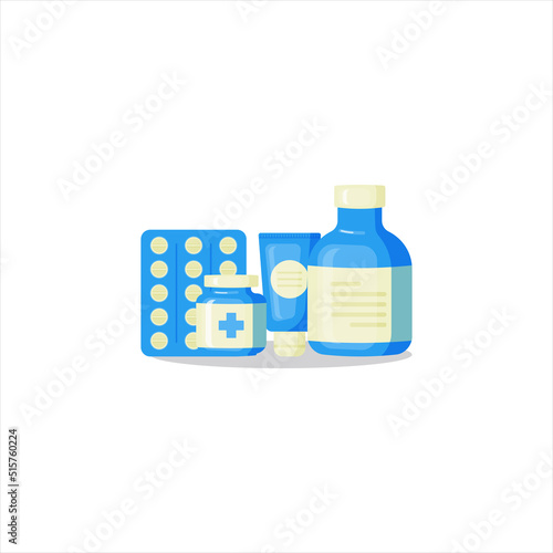 Medical bottle with label. Pill flat icon isolated on white background. Flat vector illustration.

