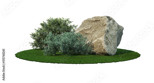 The garden is decorated with stones on a white background.