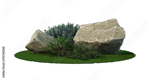 The garden is decorated with stones on a white background.