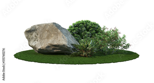 The garden is decorated with stones on a white background.