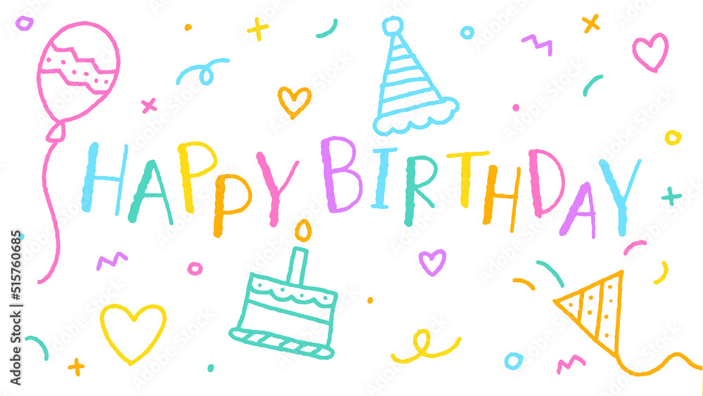 Cute Happy Birthday Party Confetti Colorful Pink Blue Green Orange Purple Violet Yellow Doodle Rainbow Color White Background Border Frame Invitation Card Rectangle Icon Vector Illustration Cute Happy Birthday Party Confetti Colorful Pink Blue Green Orange Purple Violet Yellow Doodle Rainbow Color White Background Border Frame Invitation Card Rectangle Icon Vector Illustration