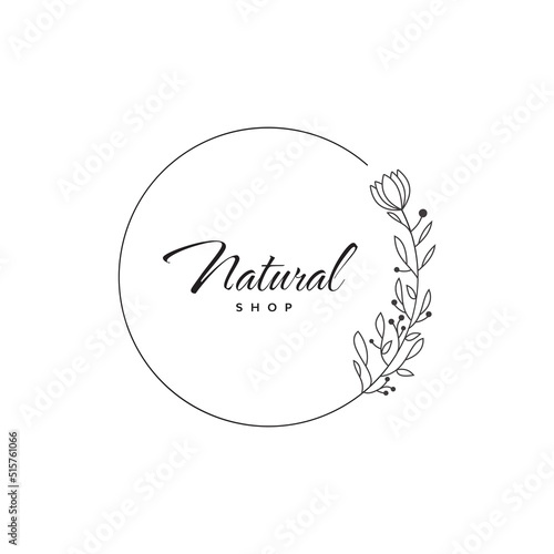 Vector floral logo for labels, logos and badges for health care, florist with nature concept, leaves, classic with circular twist