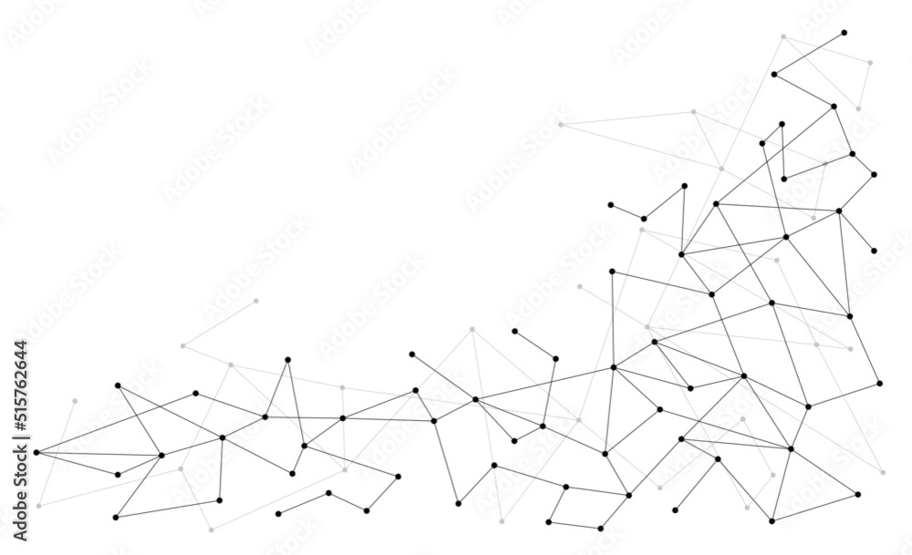 Geometric technology network connected dots and lines background template. Blockchain linked global digital database graphic vector