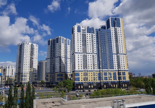 Multi-storey building against the blue sky