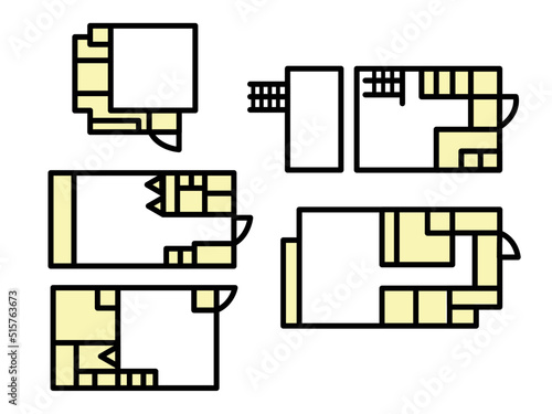 ワンルームマンションの間取りのイラストセット