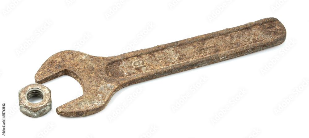 Old wrench on a white background Old wrench on a white background