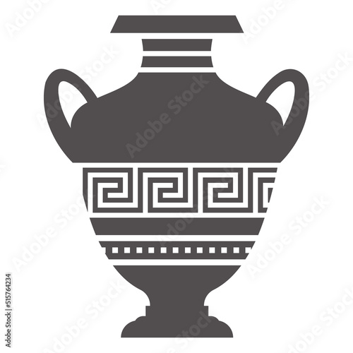 Greek vase silhouette. Ancient amphora and pot with meander pattern. Glyph illustration. Clay ceramic earthenware. Vector.