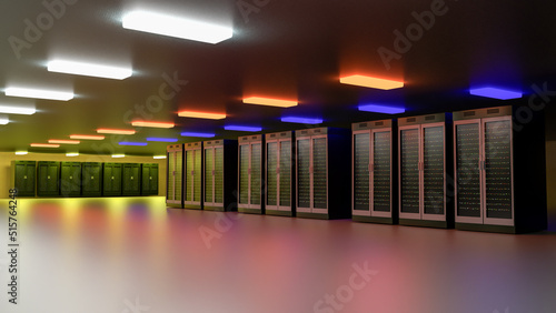 Server. Servers room data center. Backup  mining  hosting  mainframe  farm and computer rack with storage information. 3d rendering