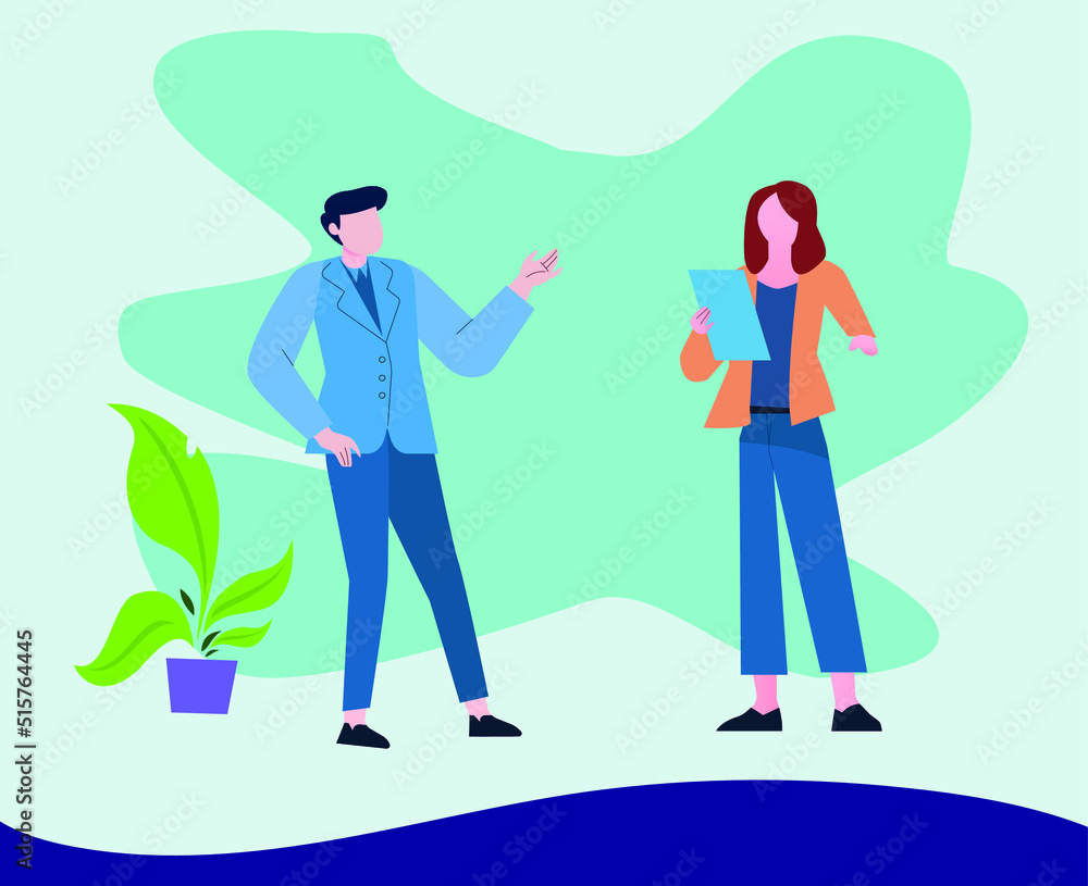 illustration of a conversation between two men and a woman illustration of a conversation between two men and a woman