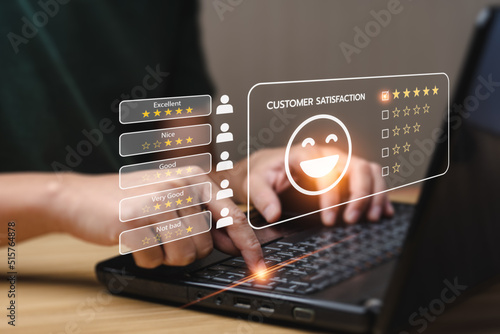 Satisfaction Concept and customer service. User give rating to service experience. Customer Opinion Survey. good and impressive, after sales service. Excellent business rating, reputation