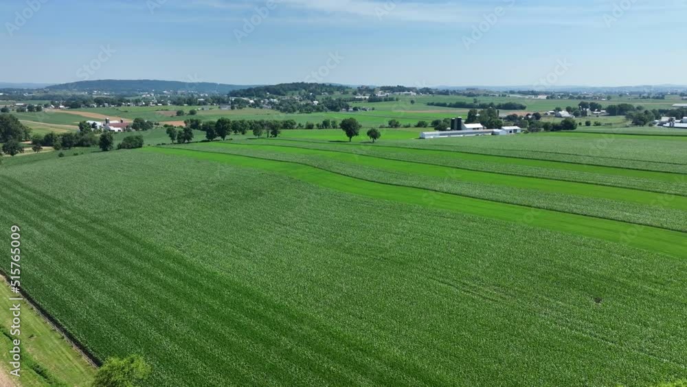 An aerial view of the lush green farmlands in the rural countryside of Lancaster County, Pennsylvania. An aerial view of the lush green farmlands in the rural countryside of Lancaster County, Pennsylvania.
