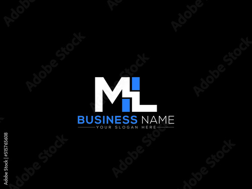 Alphabet ML Logo Letter Vector, Colorful Ml lm Logo Icon Design With Blue and White Color Symbol Image For Business