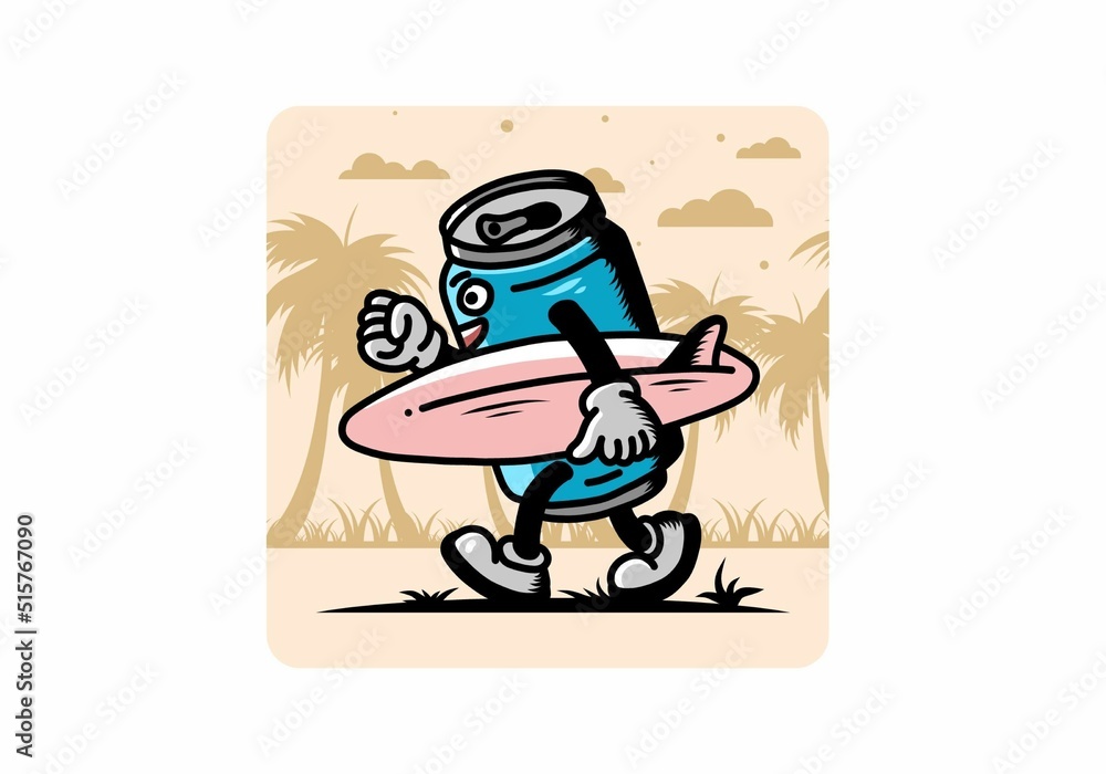 illustration of a drink can holding a surfboard illustration of a drink can holding a surfboard