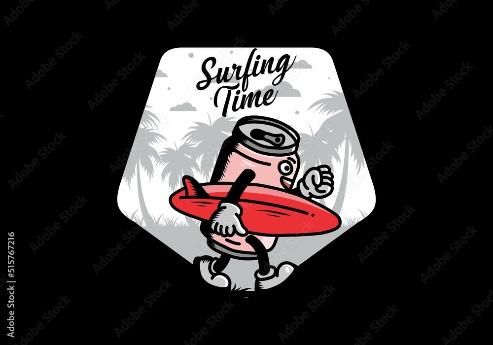 illustration of a drink can holding a surfboard illustration of a drink can holding a surfboard