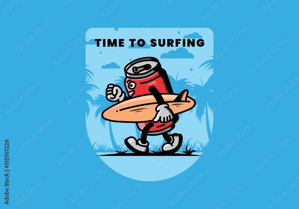 illustration of a drink can holding a surfboard illustration of a drink can holding a surfboard
