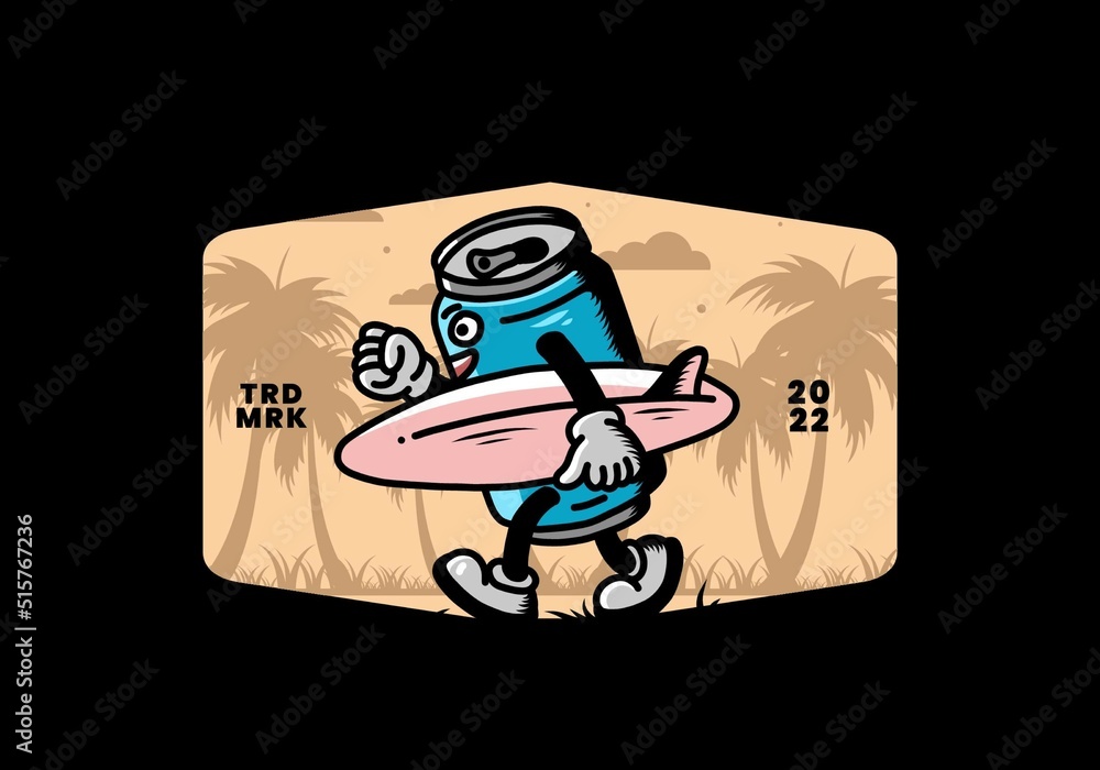 illustration of a drink can holding a surfboard illustration of a drink can holding a surfboard