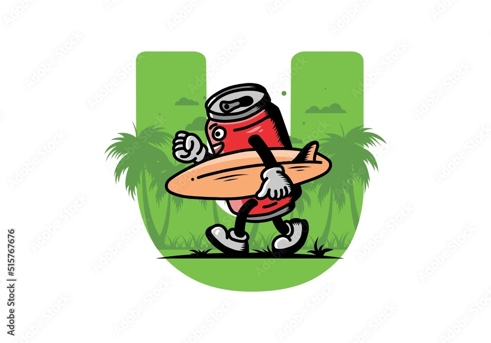 illustration of a drink can holding a surfboard illustration of a drink can holding a surfboard