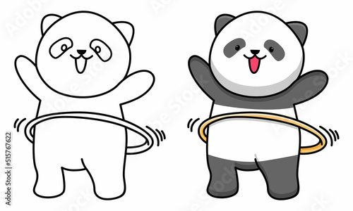 Cute panda playing hula hoop coloring page for kids