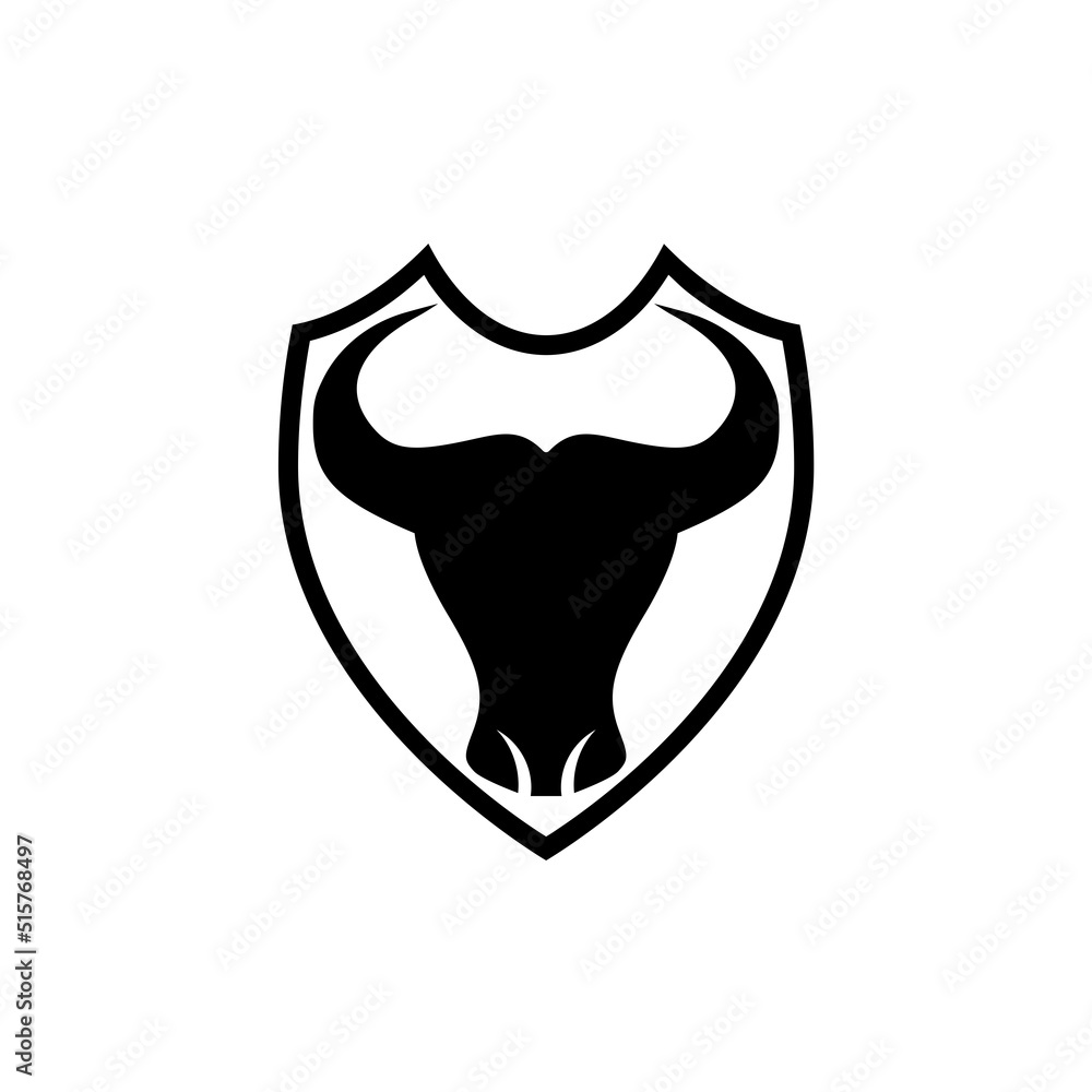 Shield Bull Logo Design Template isolated on white background Shield Bull Logo Design Template isolated on white background