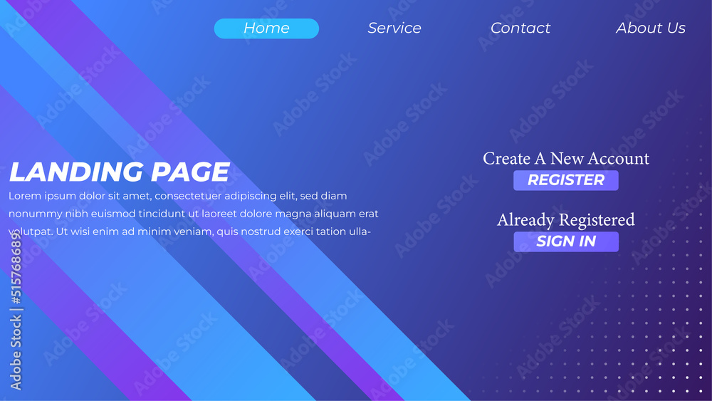 Modern Landing Page template created with simple geometric shape background