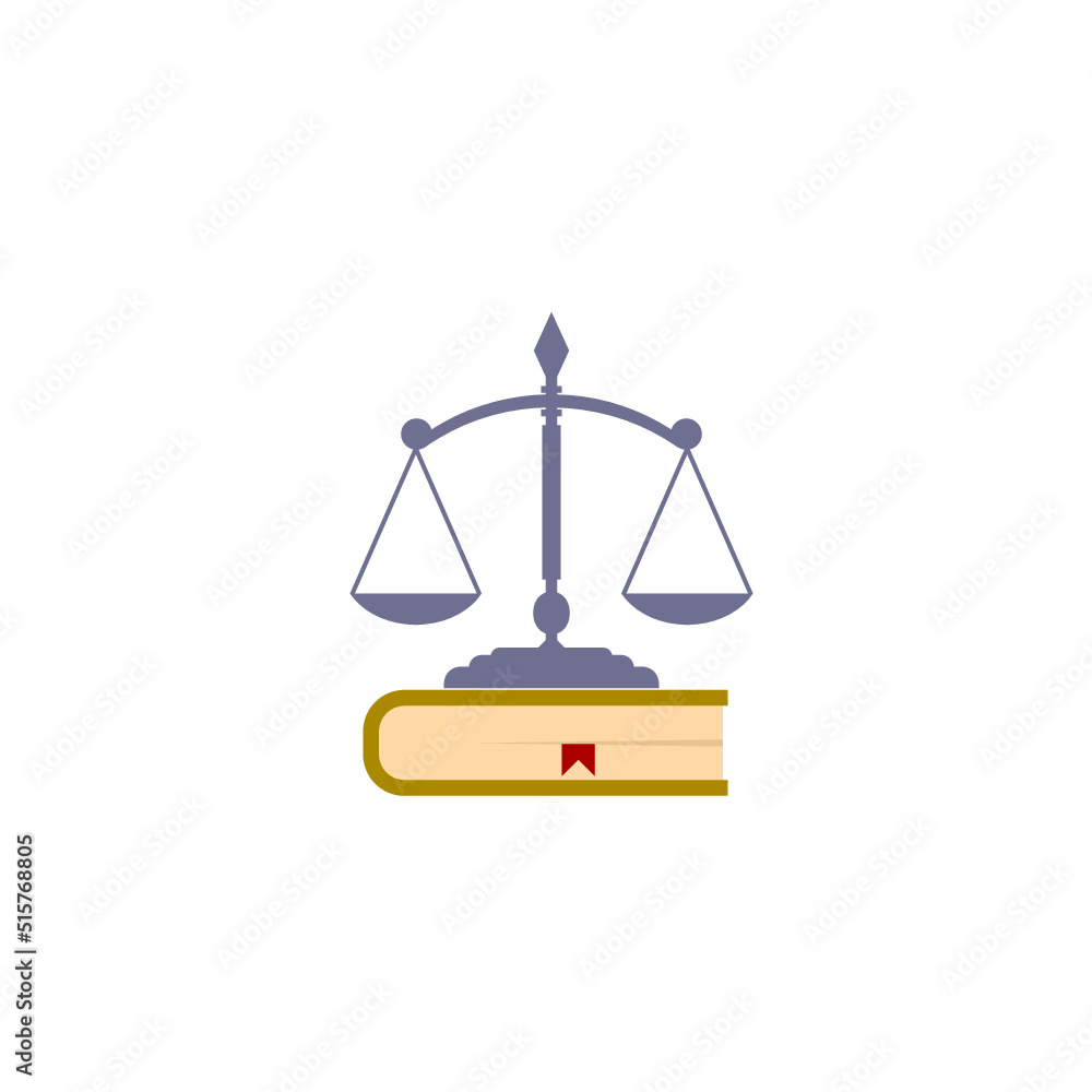 Law and Government flat icon. Law book and scales icon isolated on white background Law and Government flat icon. Law book and scales icon isolated on white background