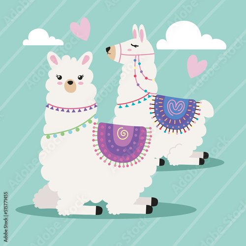 two llamas with hearts