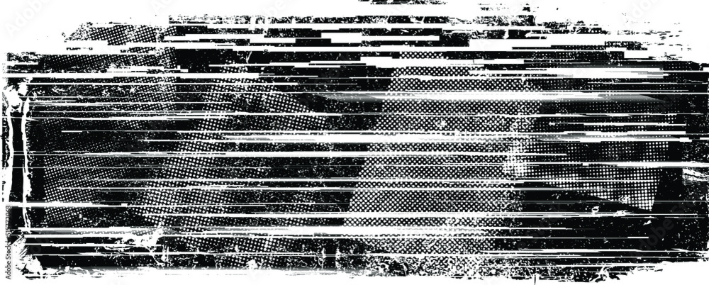 Glitch distorted grungy shape . Noised grange texture. Textured and glitched shapes .Grunge texture. Screen print and noise effect .Vector overlay background with a halftone dots screen print texture. - obrazy, fototapety, plakaty 