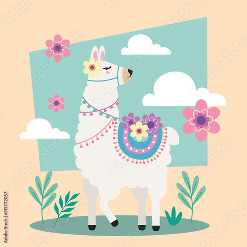 sweet llama with clouds