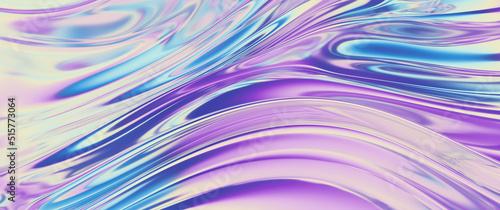 Cloth fabric gradient waves abstract background. Iridescent chrome wavy surface. Liquid surface, ripples, reflections. 3d render illustration.