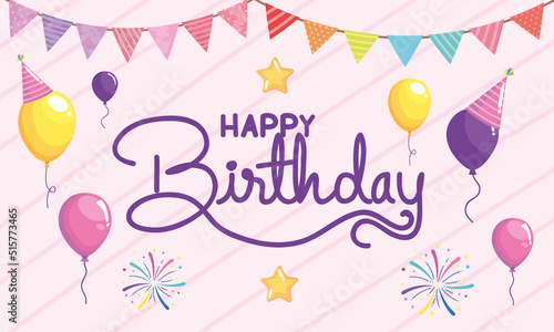happy birthday lettering with garlands