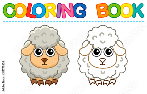 Farm animal for children coloring book. Vector illustration of funny sheep in a cartoon style