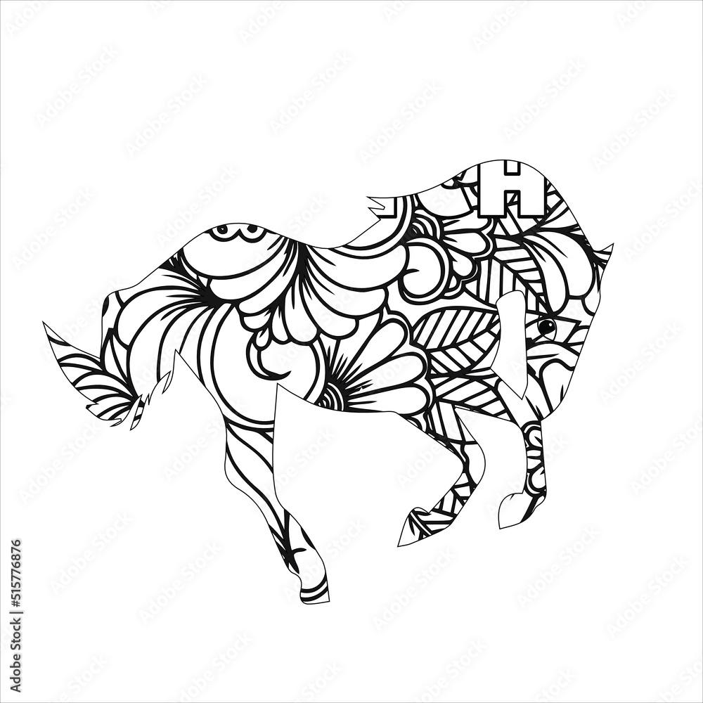 Fototapeta premium silhouette of horse. Horse animal mandala coloring book page . Horse vector illustration