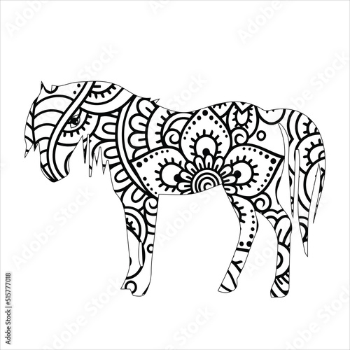 Fototapeta Naklejka Na Ścianę i Meble -  silhouette of horse. Horse animal mandala coloring book page . Horse vector illustration