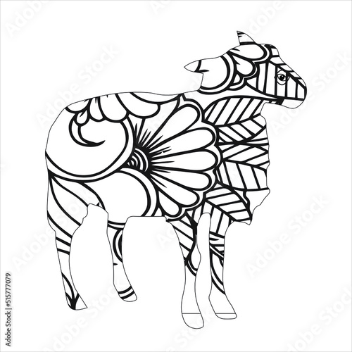 animal mandala  lamb coloring book page silhouette of lamb .  vector illustration © Mahima