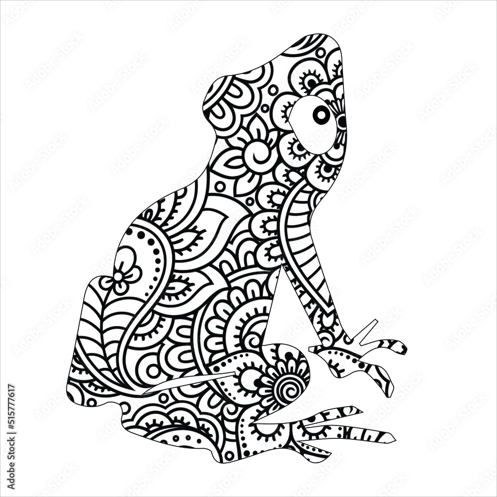 animal mandala frog coloring book page silhouette of frog vector