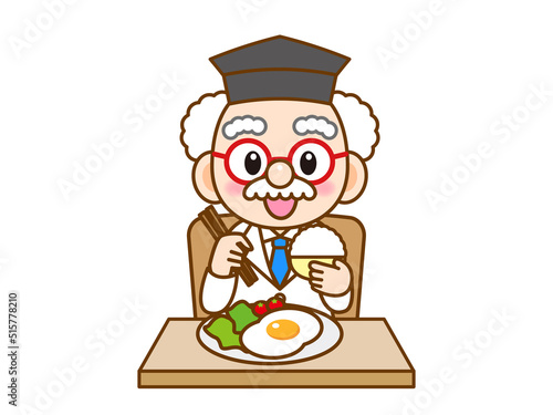 食事する博士のイラスト素材＿ベクター