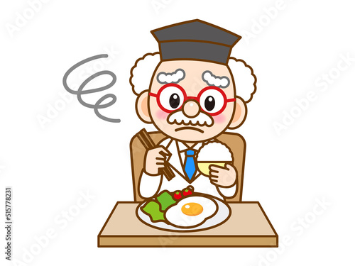 食欲不振な博士のイラスト素材＿ベクター