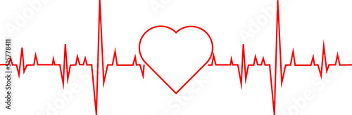 Heart pulse. Red and white colors. Heartbeat lone, cardiogram. Beautiful healthcare, medical background. Modern simple design. Icon. sign or logo. Flat style vector illustration.