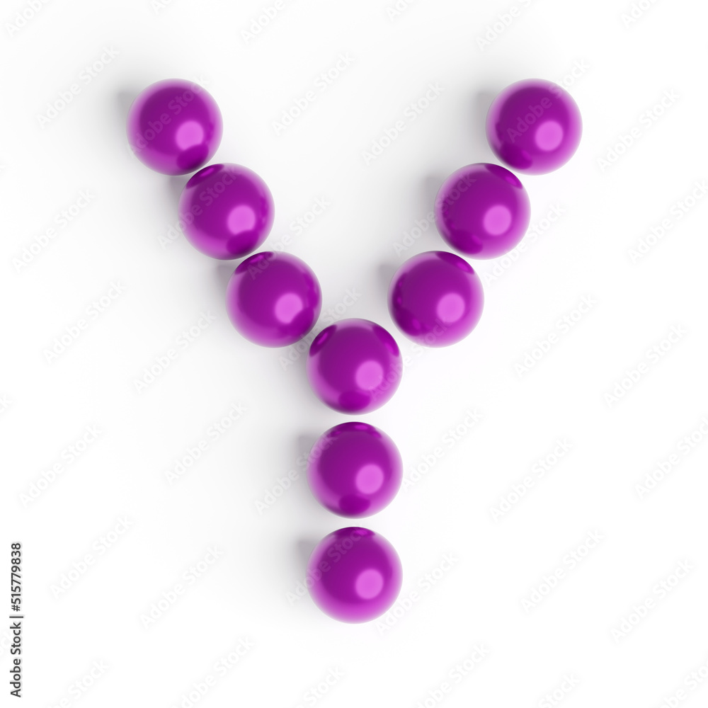 Capital letter Y from purple balls. Font from shiny glossy balls. 3d illustration. White background. Lettering design element. Bright festive font. Capital letter Y from purple balls. Font from shiny glossy balls. 3d illustration. White background. Lettering design element. Bright festive font.