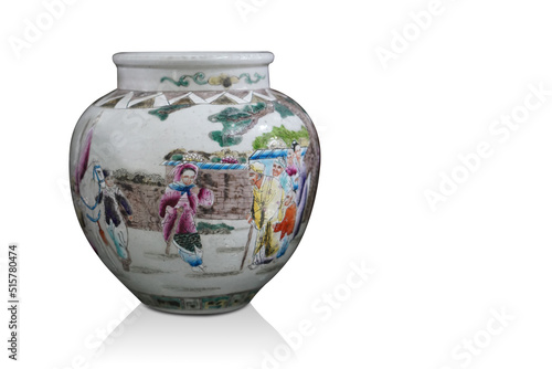 antique white ceramic vase on white background, vintage, object, decor, ancient, copy space