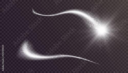 White magic star with sparkling dust. A light trail with a lot of shimmering dust particles with a bright sheen. eps vector png.