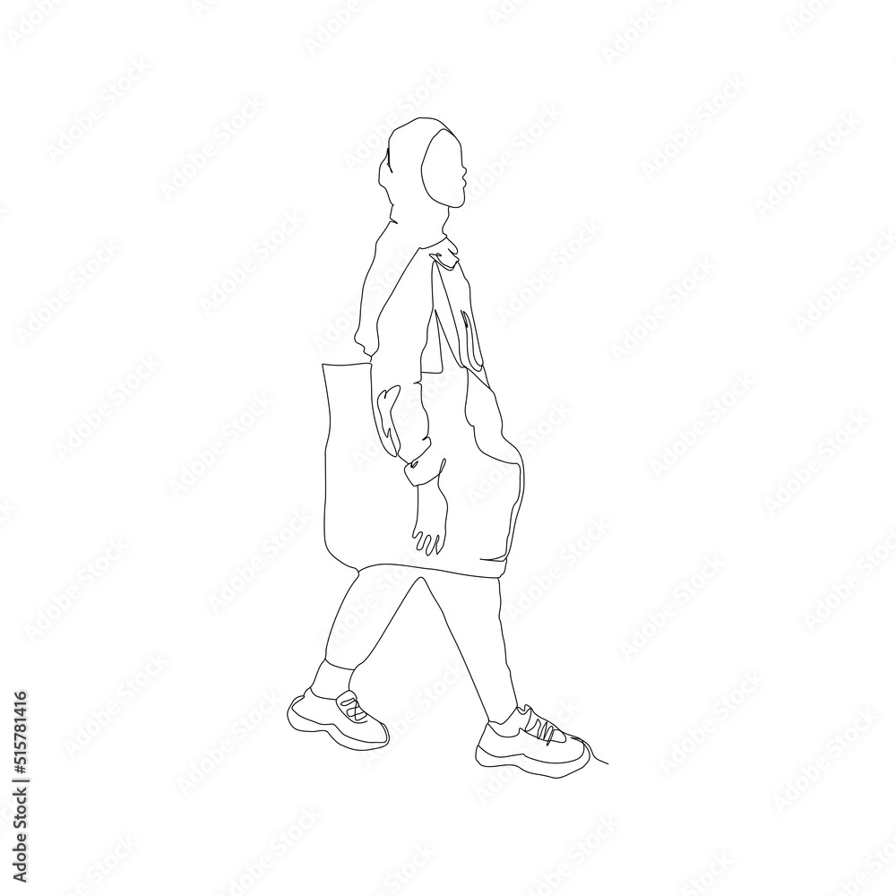 Continuous line of a woman walking the street Simple vector illustration