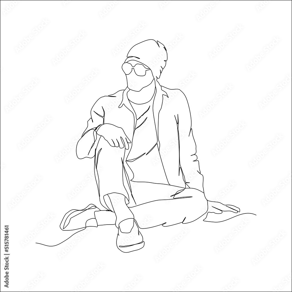 Continuous line of a man sitting casually simple vector illustration