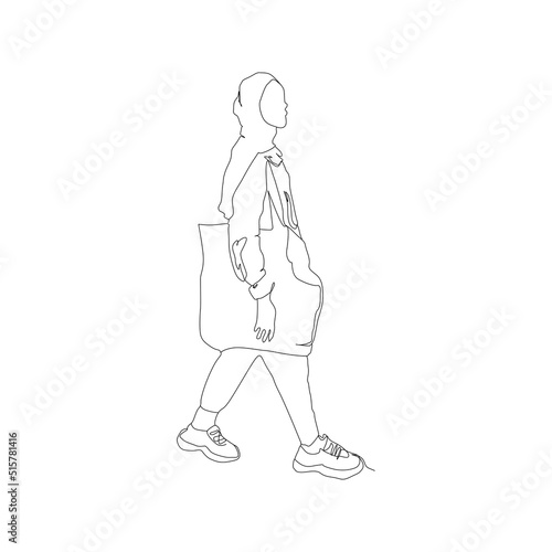 Continuous line of a woman walking the street Simple vector illustration
