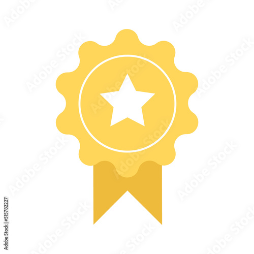 Gold award badge semi flat color vector element. Full sized decoration on white. Appreciation mark. Outstanding achievements. Simple cartoon style illustration for web graphic design and animation