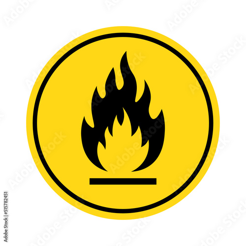Fire warning icon, flammable sign. Chemical hazard, fire danger, flammable liquid symbol. Vector illustration.
