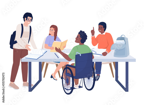 Group of school children semi flat color vector characters. Editable figures. Full body people on white. Collaboration simple cartoon style illustration for web graphic design and animation
